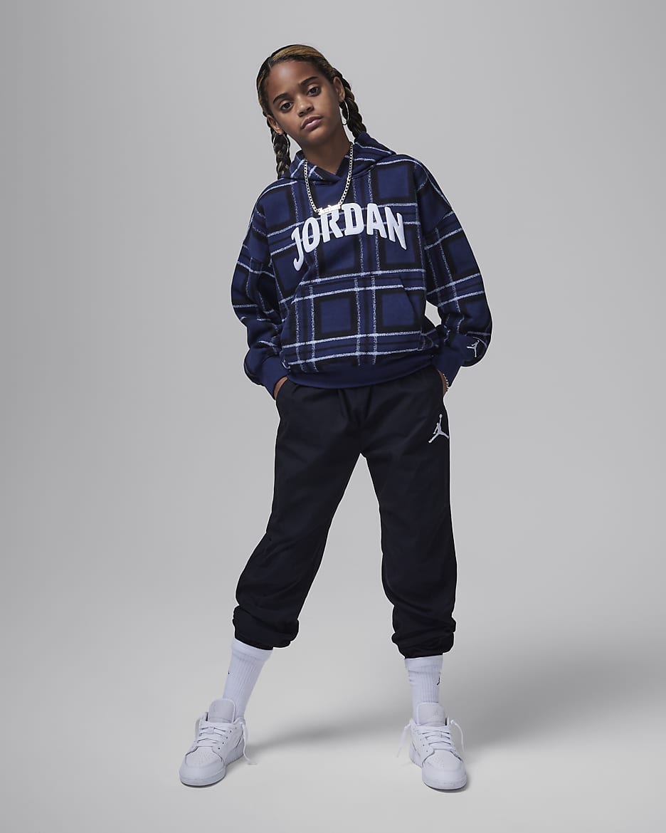 Jordan Brooklyn Essentials Big Kids Plaid Print Pullover Hoodie. Nike